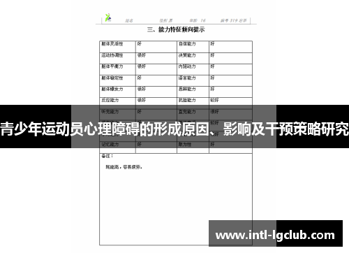 青少年运动员心理障碍的形成原因、影响及干预策略研究